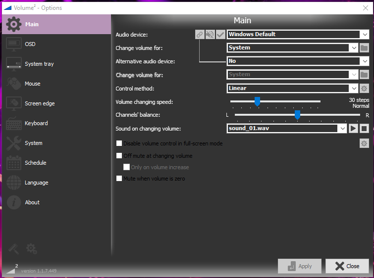 Volume2 Settings UI